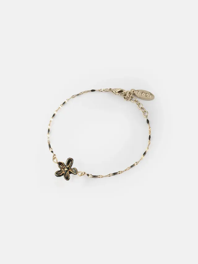 Nach Bijoux bracelet perles fleur Erine noire émail