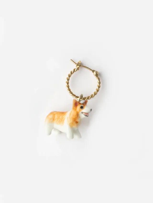 Nach Bijoux chien Corgi mini créole boucle d'oreille unité porcelaine