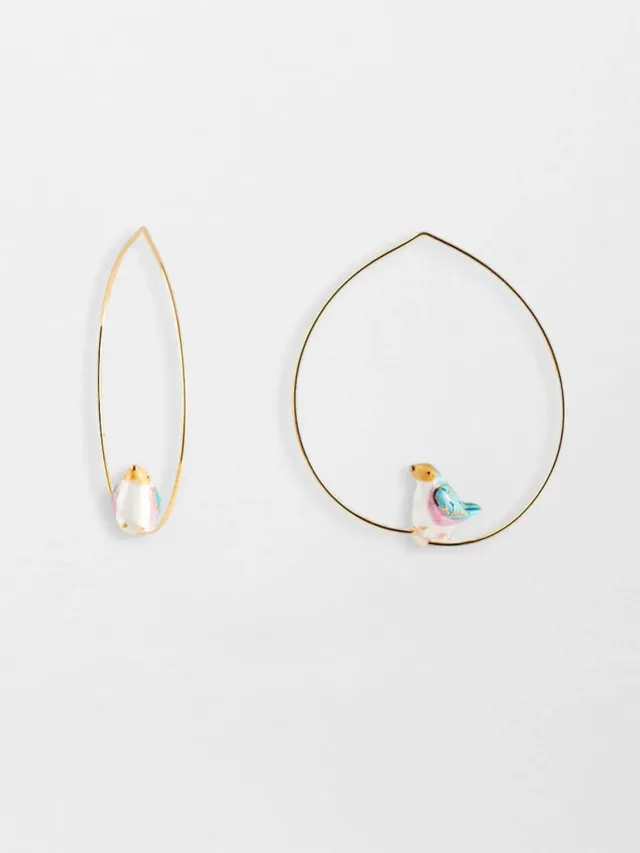 Nach Bijoux Moyennes créoles Oiseau bleu boucles d'oreilles porcelaine