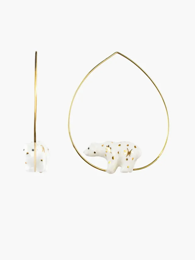 Nach Bijoux Cosmic Ours Blanc créoles porcelaine 4,7 cm