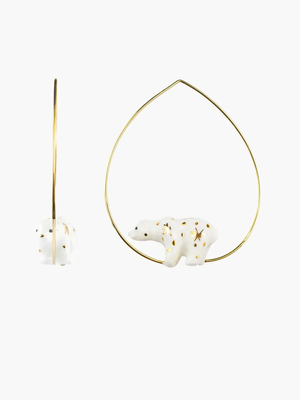 Nach Bijoux Cosmic Ours Blanc créoles porcelaine 4,7 cm