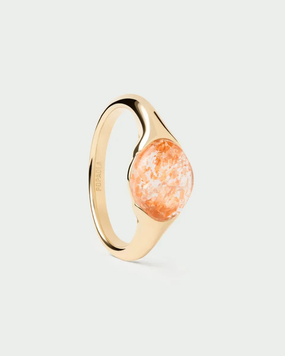 PDPAOLA Bay bague solitaire plaqué or sunstone