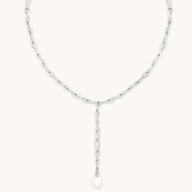 Astrid & Miyu Infinite Pearl Bold Lariat collier argent perle