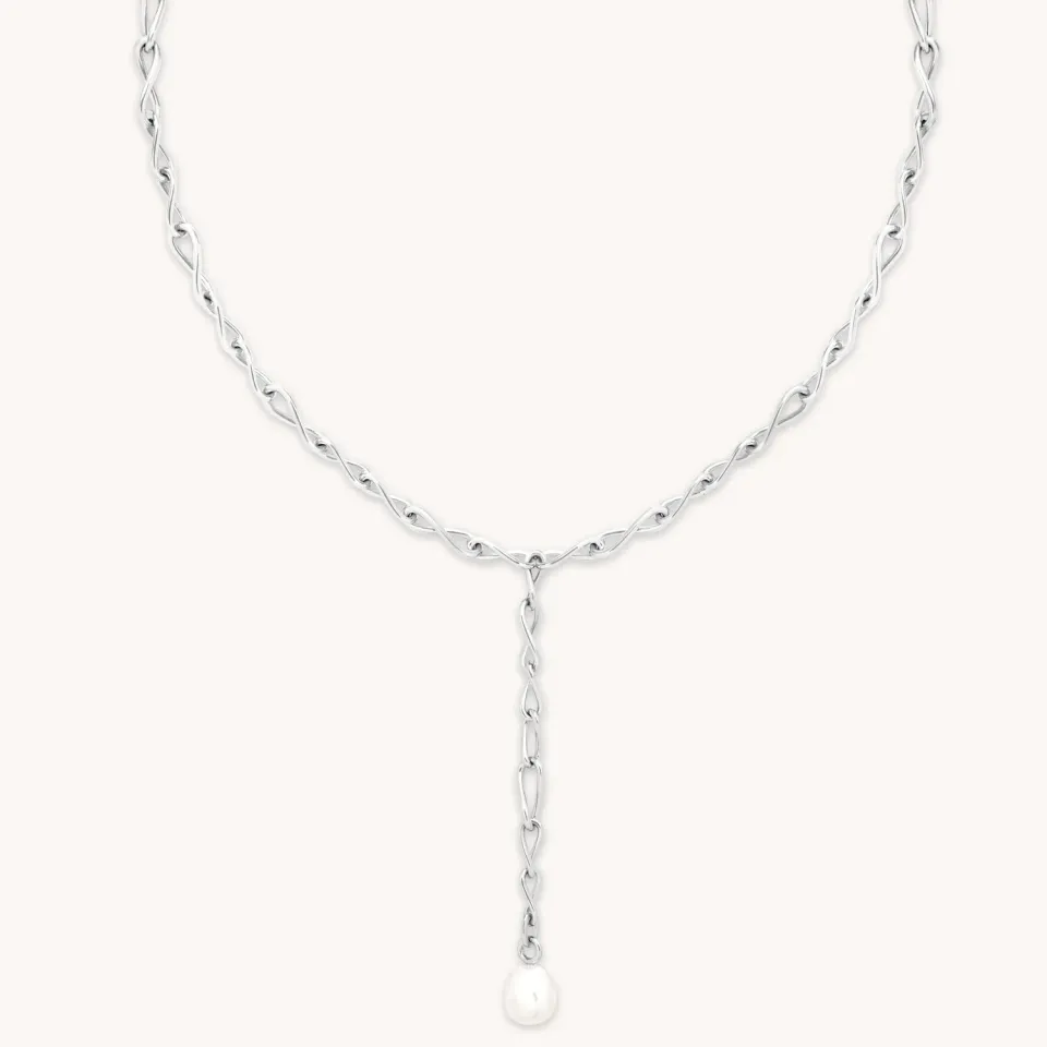 Astrid & Miyu Infinite Pearl Bold Lariat collier argent perle