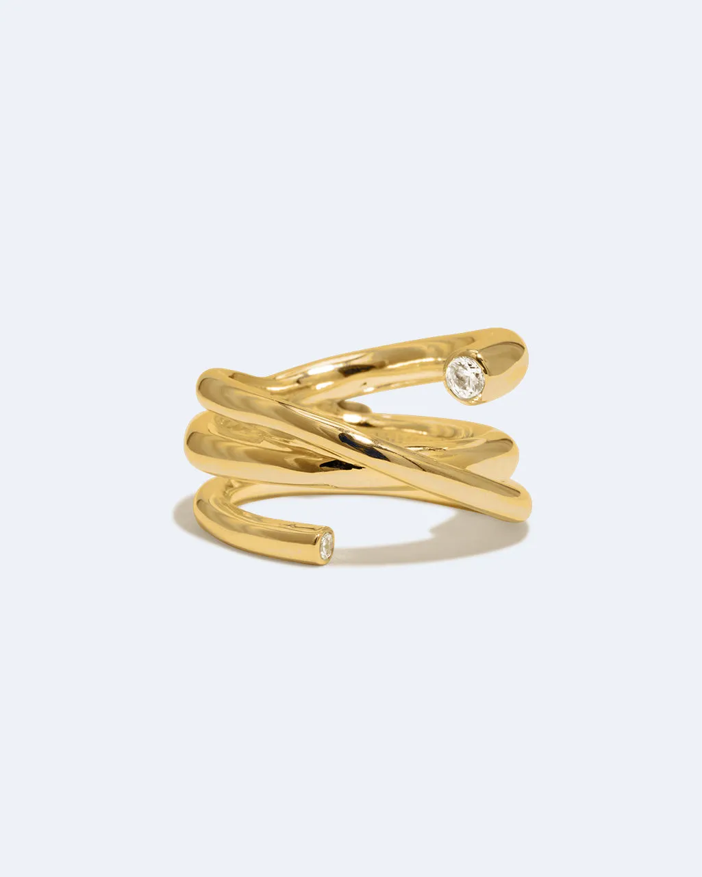 Completedworks Coil bague ouverte zirconia or vermeil taille R