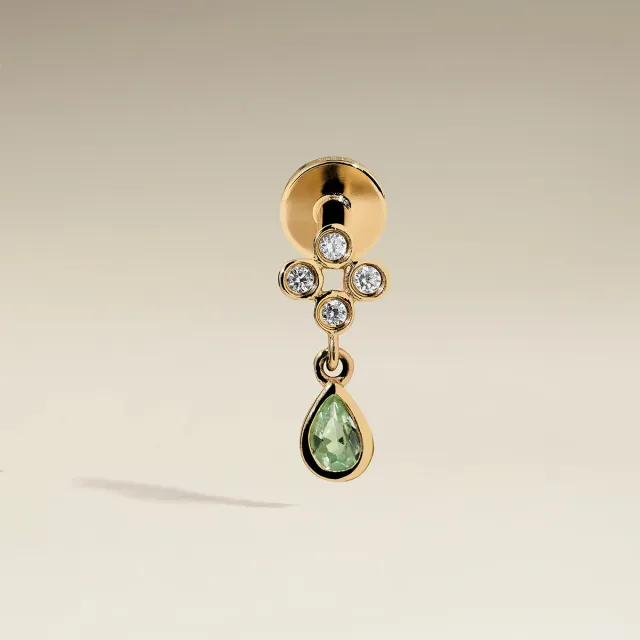 Astrid & Miyu Diamond Green Sapphire Charm clou piercing or massif