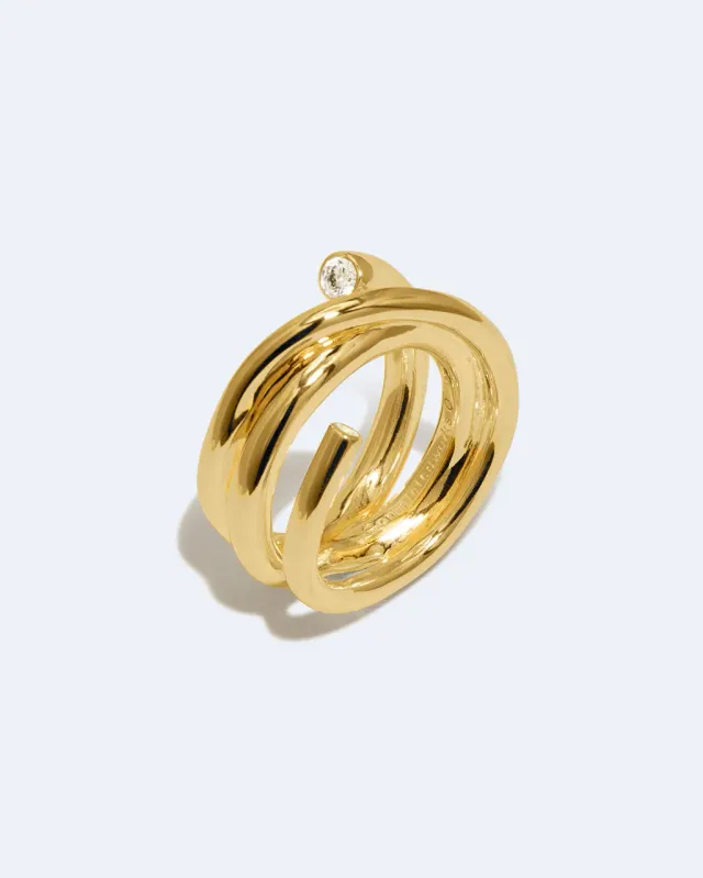 Completedworks Coil bague ouverte zirconia or vermeil taille R