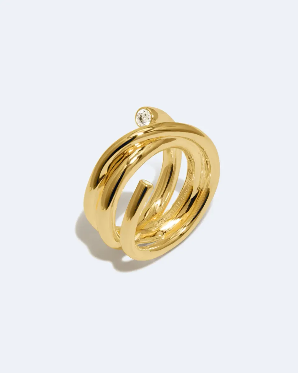 Completedworks Coil bague ouverte zirconia or vermeil taille R