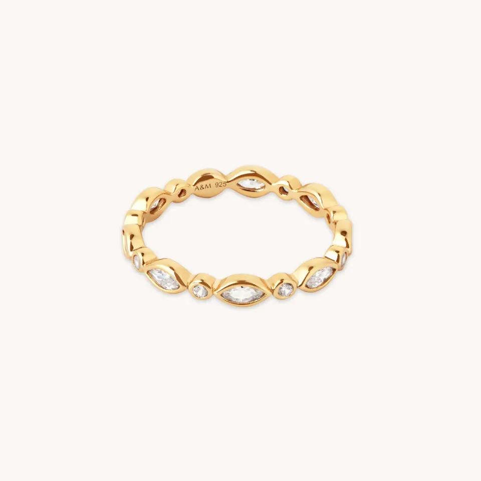 Astrid & Miyu Navette Crystal Band bague dorée cristal