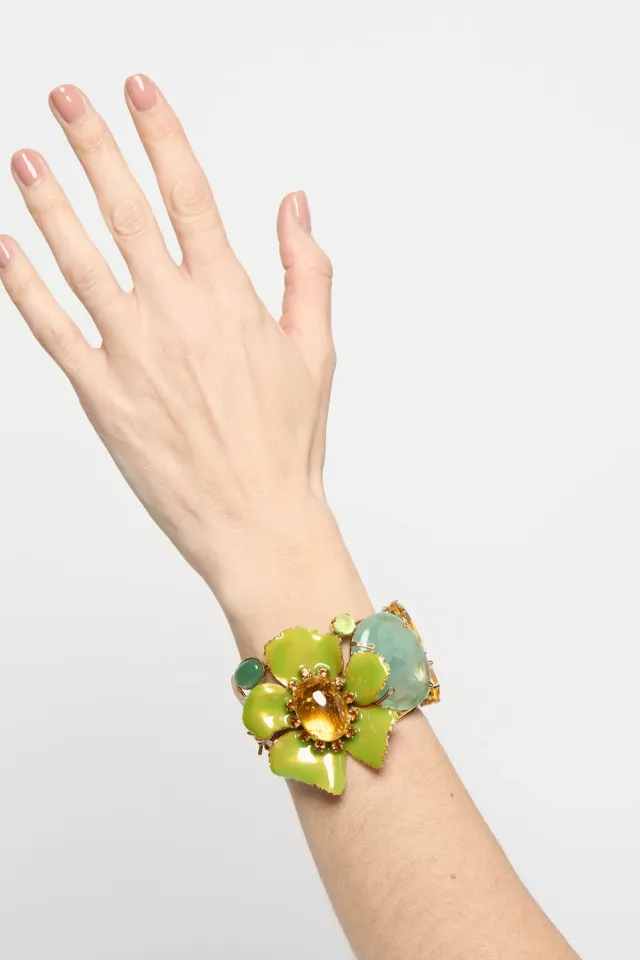 Philippe Ferrandis Bagatelle Large Manchette Fleurs Verte
