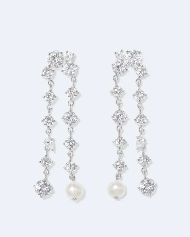 Completedworks Trickles boucles d'oreilles perle zirconia argent recyclé