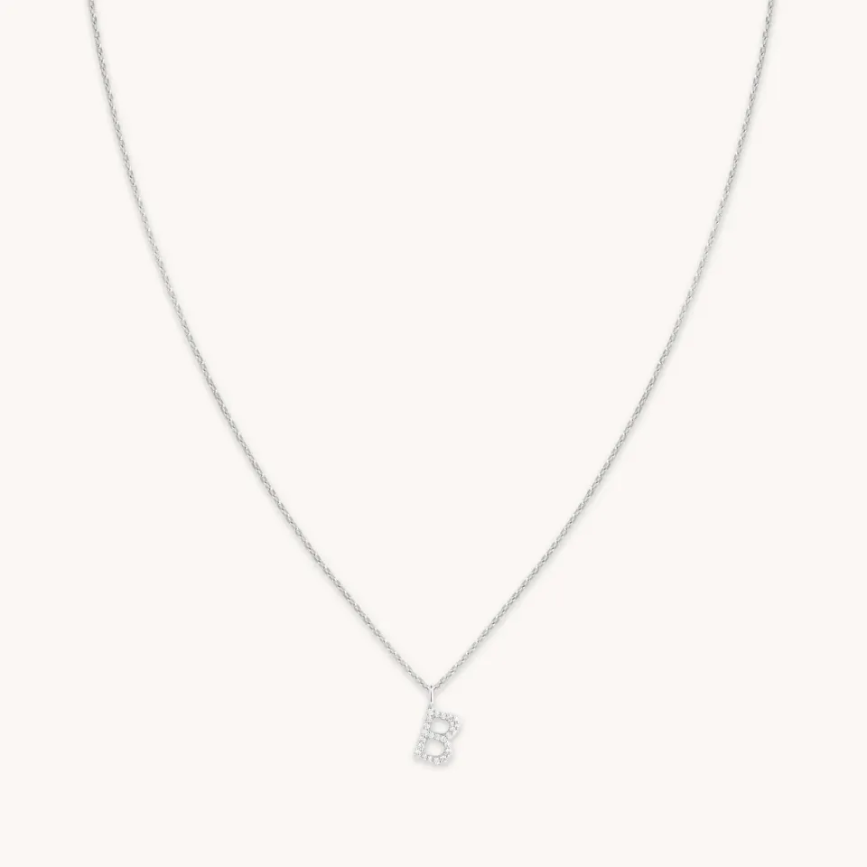Astrid & Miyu B Initial collier pendentif pavé argent