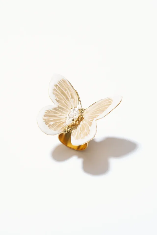Philippe Ferrandis Fenice bague papillon blanc ajustable motif large