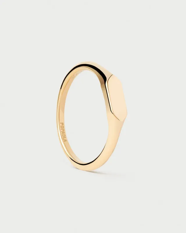 PDPAOLA Hexagon mini bague chevalière plaqué or