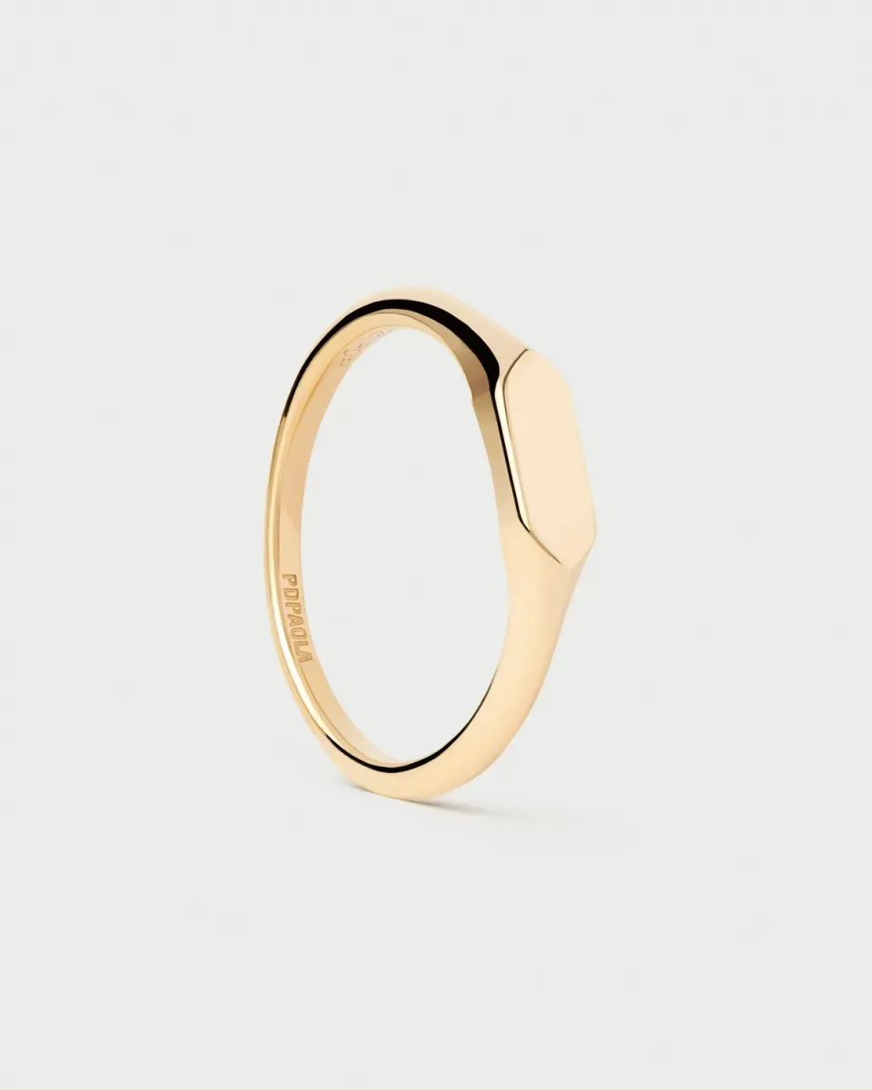 PDPAOLA Hexagon mini bague chevalière plaqué or