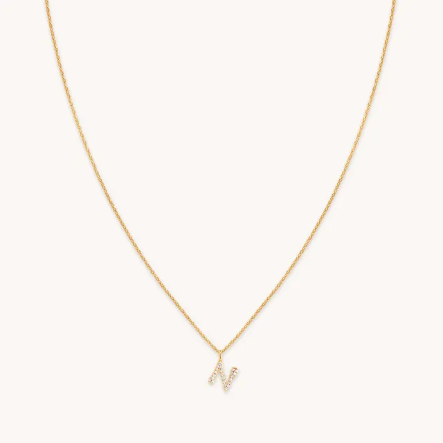 Astrid & Miyu N Initial Pavé collier doré initiale N pavé