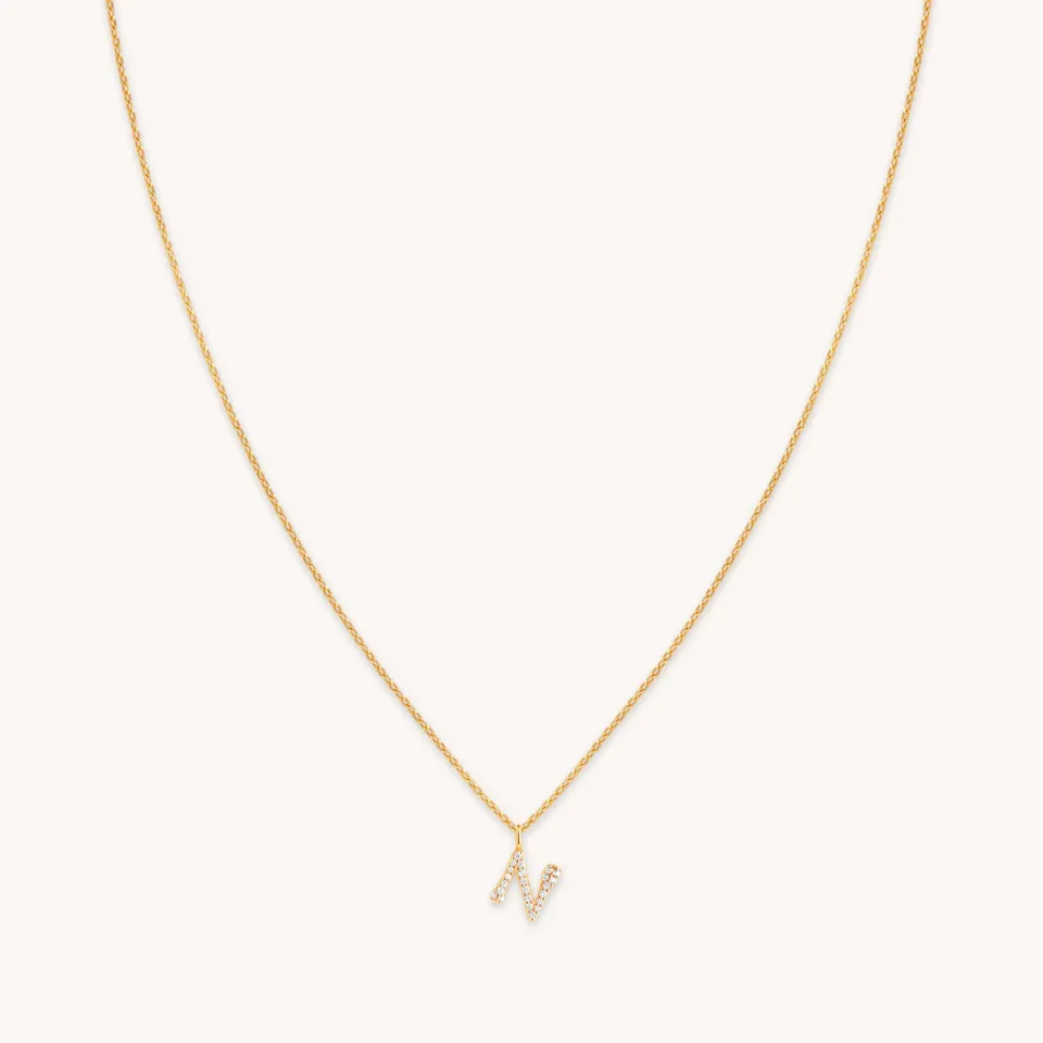 Astrid & Miyu N Initial Pavé collier doré initiale N pavé