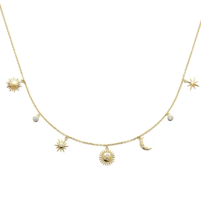 Nao de Paris Multi-Soleils et Lunes collier plaqué or 45cm