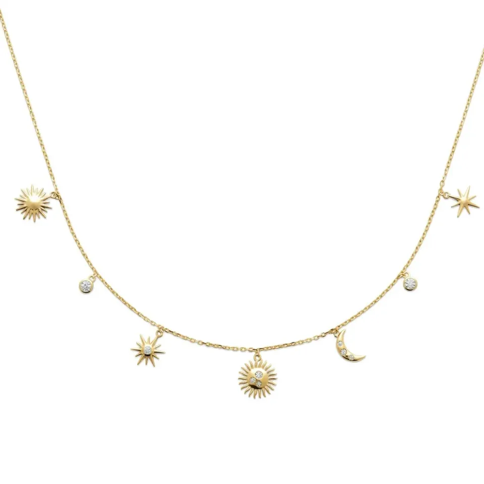 Nao de Paris Multi-Soleils et Lunes collier plaqué or 45cm