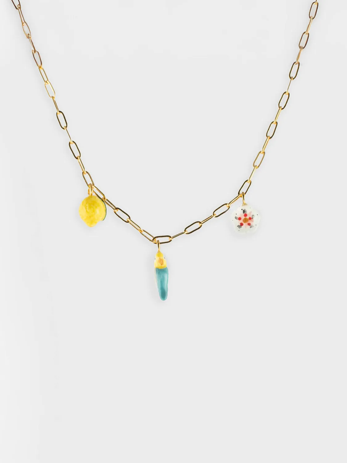 Nach Bijoux Perruche Bleue collier porcelaine 50 cm doré