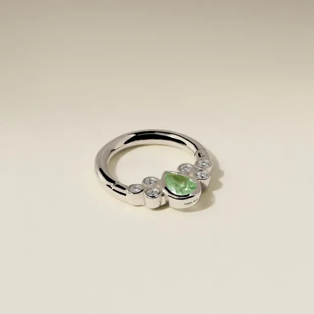 Astrid & Miyu Diamond Green Sapphire Pear Daith Hoop piercing