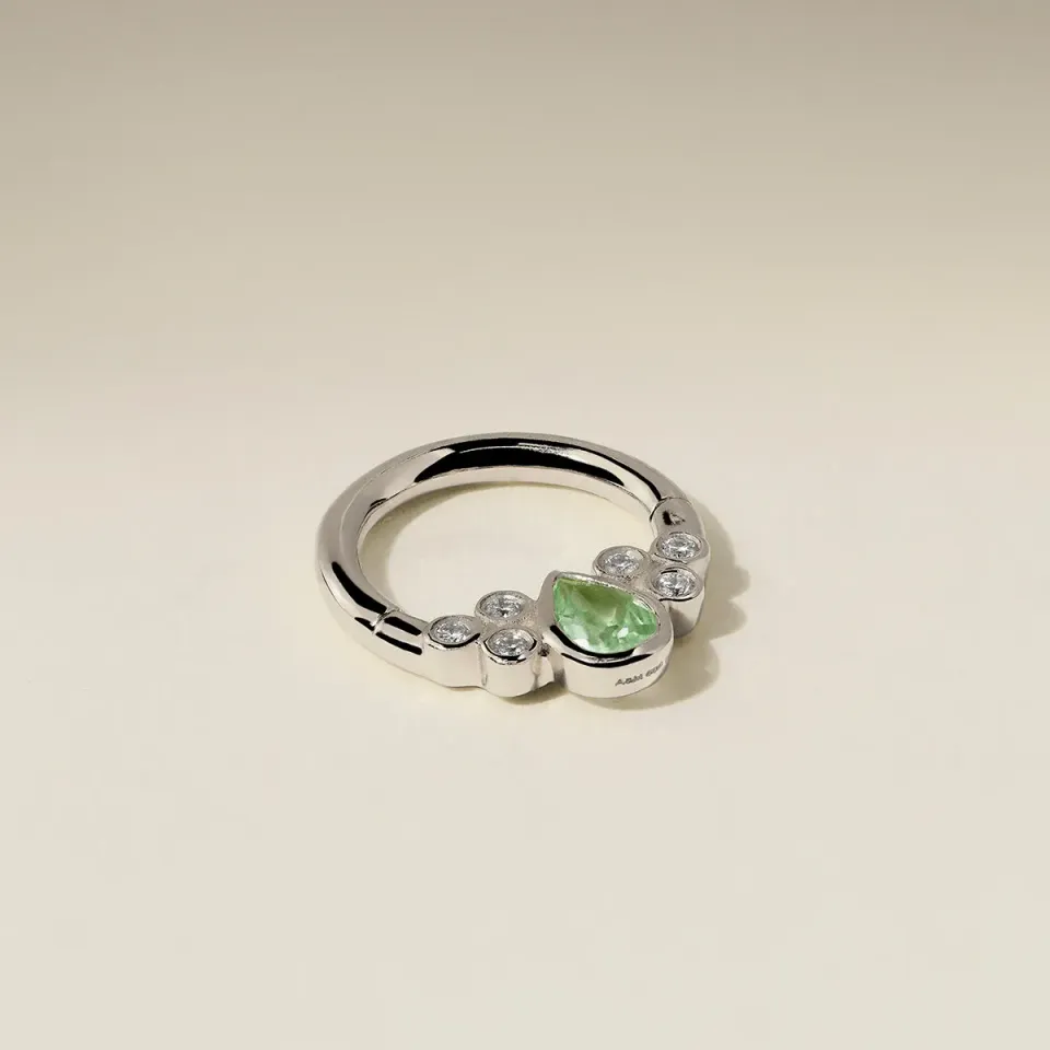 Astrid & Miyu Diamond Green Sapphire Pear Daith Hoop piercing