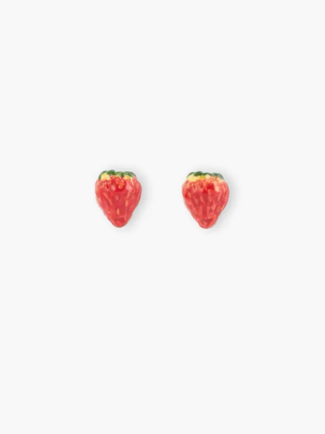Nach Bijoux Puces fraise boucles doreilles porcelaine rouge