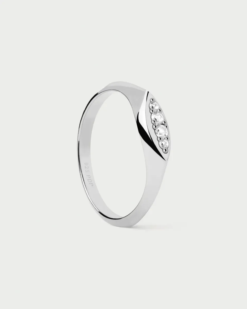 PDPAOLA Gala bague sceau argent zircone blanche 5 mm