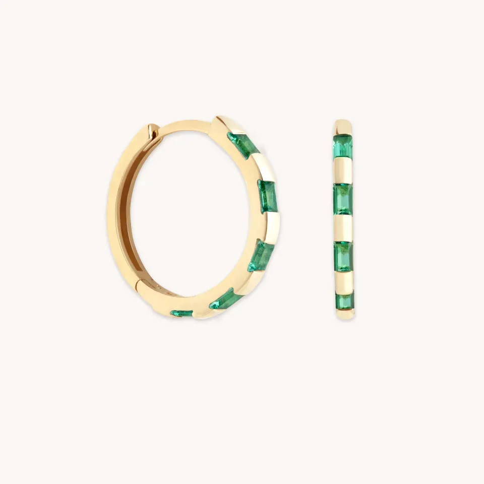 Astrid & Miyu Emerald Baguette créoles or massif vert