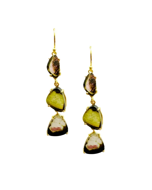 Le Fourbi de Capucine G34 boucles d'oreilles argent doré tourmaline