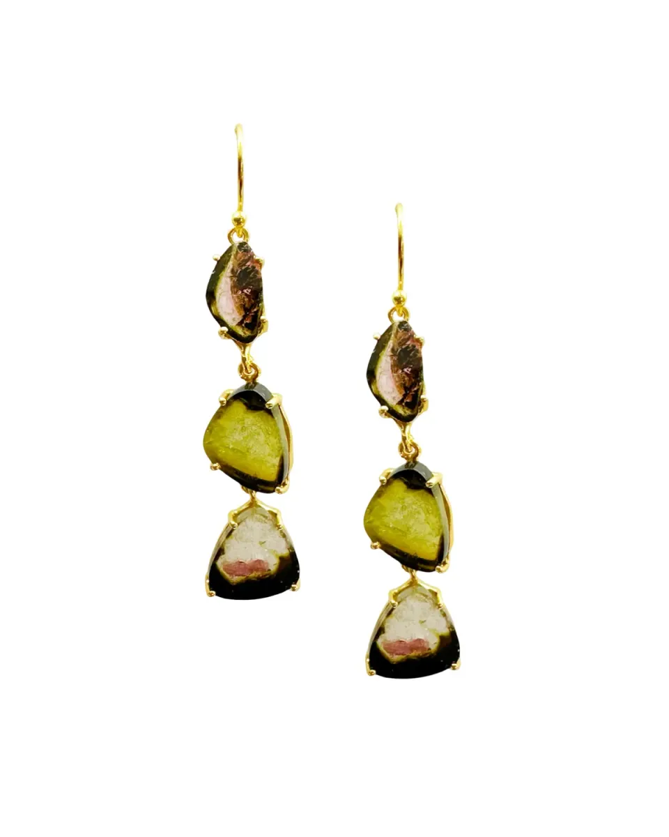 Le Fourbi de Capucine G34 boucles d'oreilles argent doré tourmaline