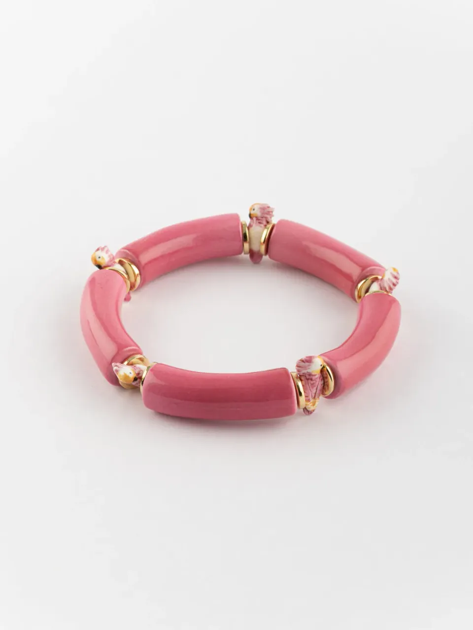 Nach Bijoux perles roses cacatoès bracelet porcelaine verre