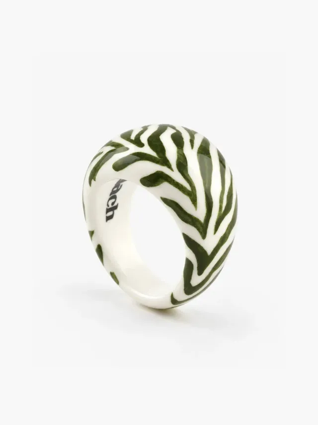 Nach Bijoux zèbre vert bague porcelaine taille S M L