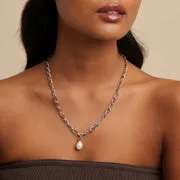 Astrid & Miyu Infinite Pearl Bold Lariat collier argent perle
