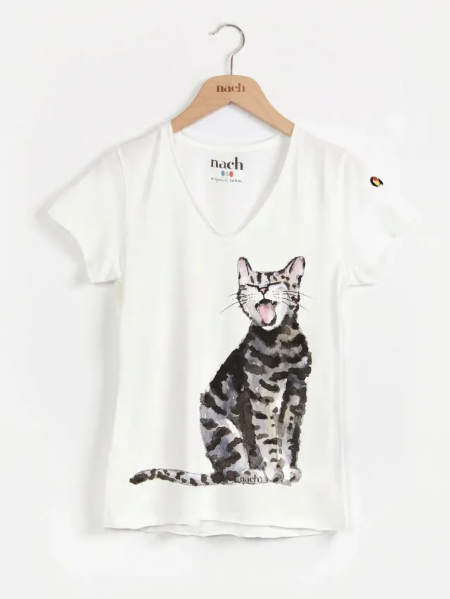 Nach Bijoux Victor chat t-shirt blanc S à XL