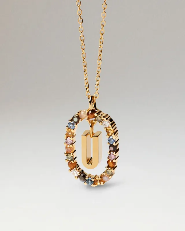 PDPAOLA Lettre U collier initiale plaqué or 18 carats zirconia