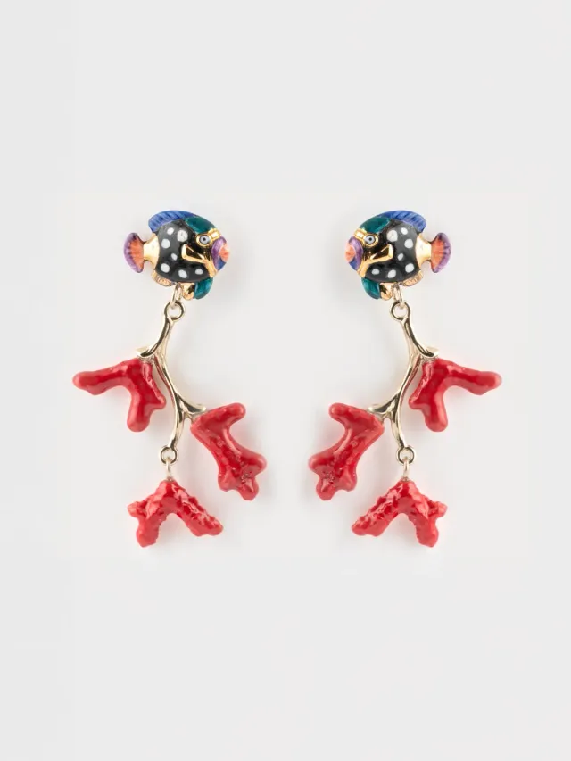 Nach Bijoux corail et poisson boucles d'oreilles rouges