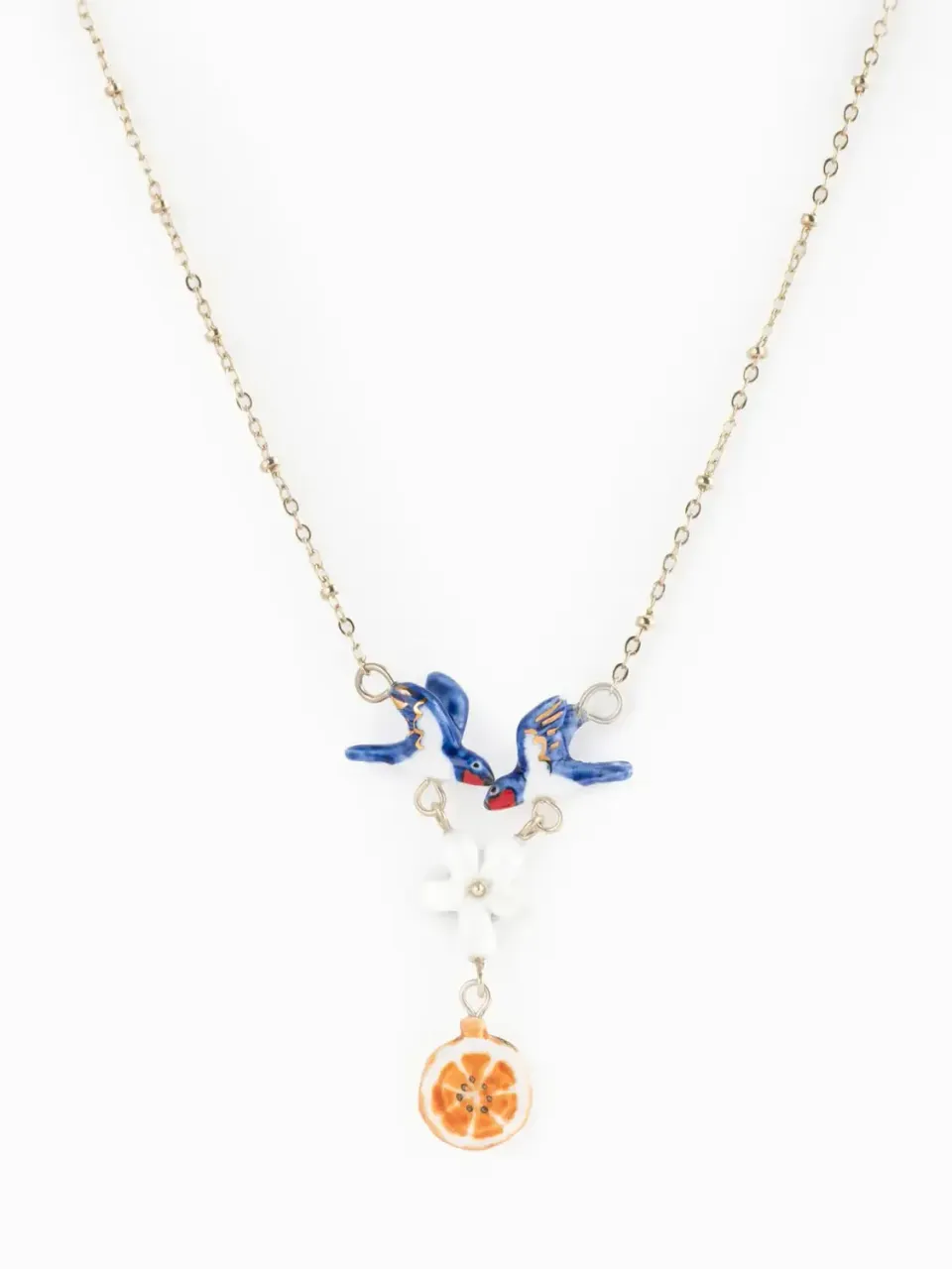 Nach Bijoux hirondelles fleur orange collier porcelaine