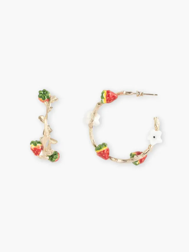 Nach Bijoux Belles du Sud créoles fraises fleur boucles porcelaine