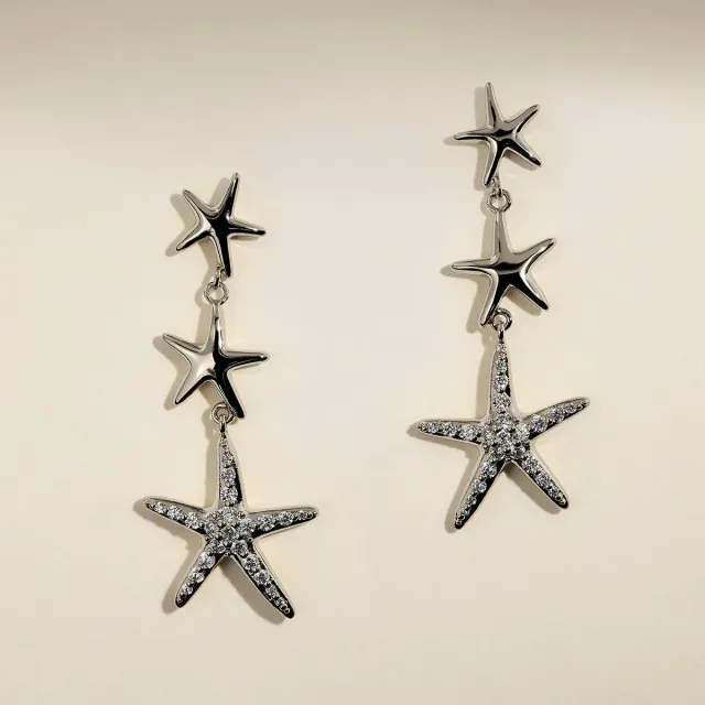 Astrid & Miyu Starfish Drop Studs boucles doreilles argent toile de mer
