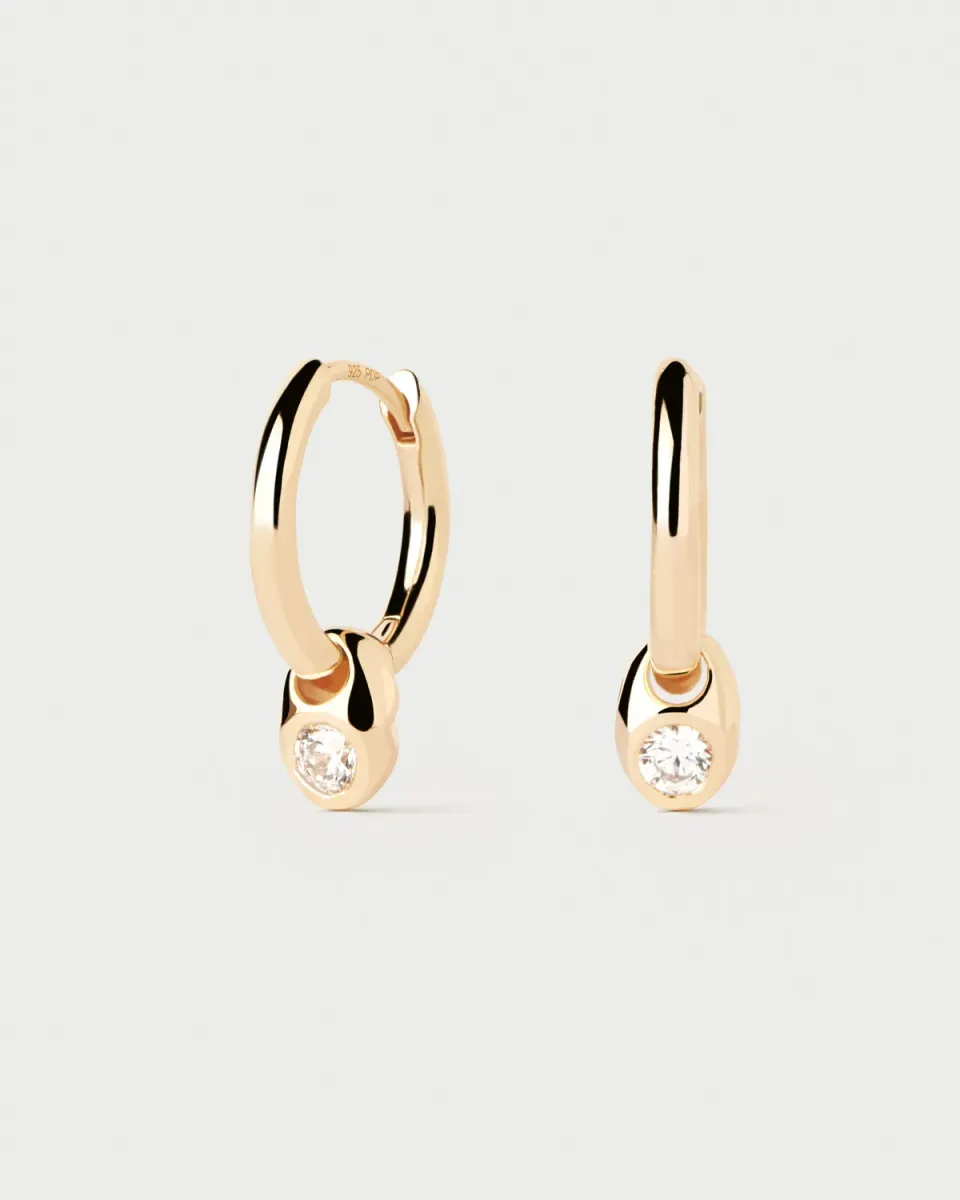 PDPAOLA Delta créoles dorées zirconia blanc 13 mm