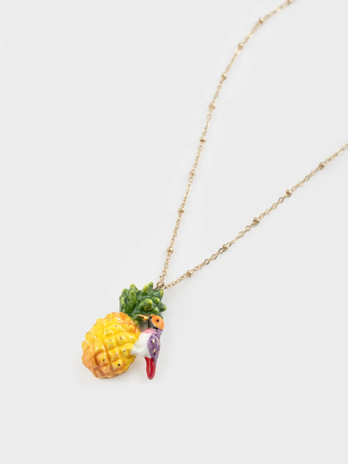Nach Bijoux Ananas oiseau Gould collier porcelaine 46 cm