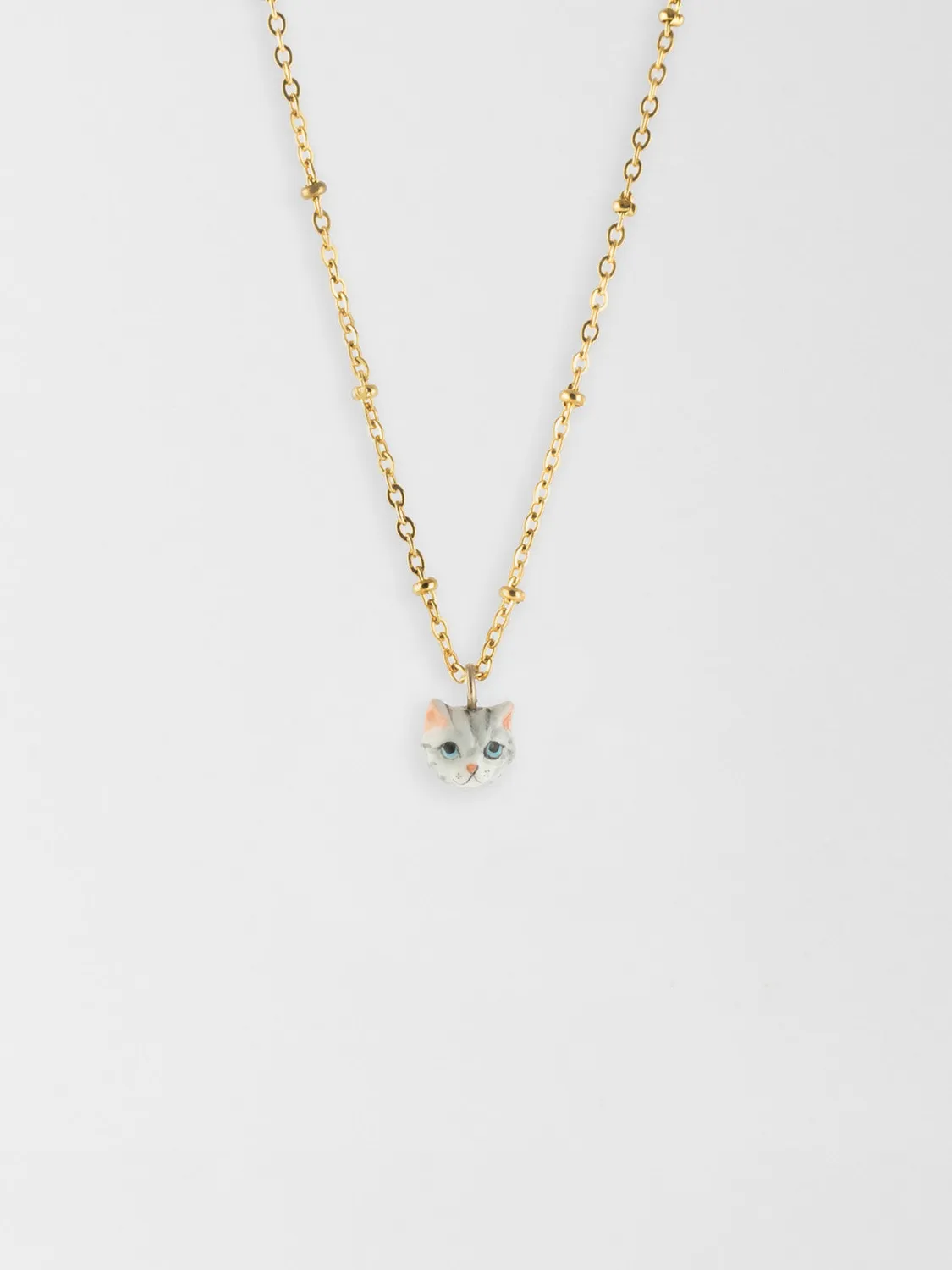 Nach Bijoux tête de chat tabby collier porcelaine doré