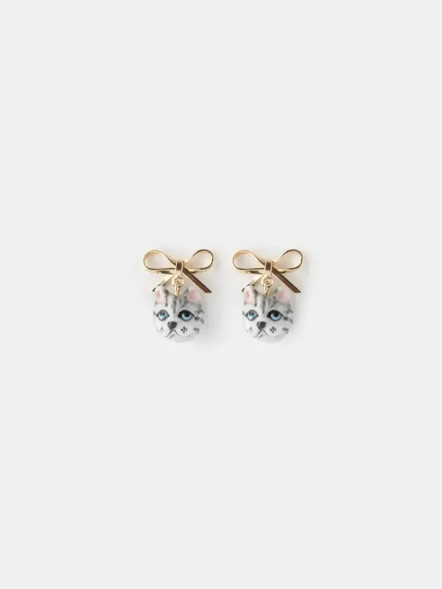 Nach Bijoux Chien et chat tabby boucles pendantes nœud