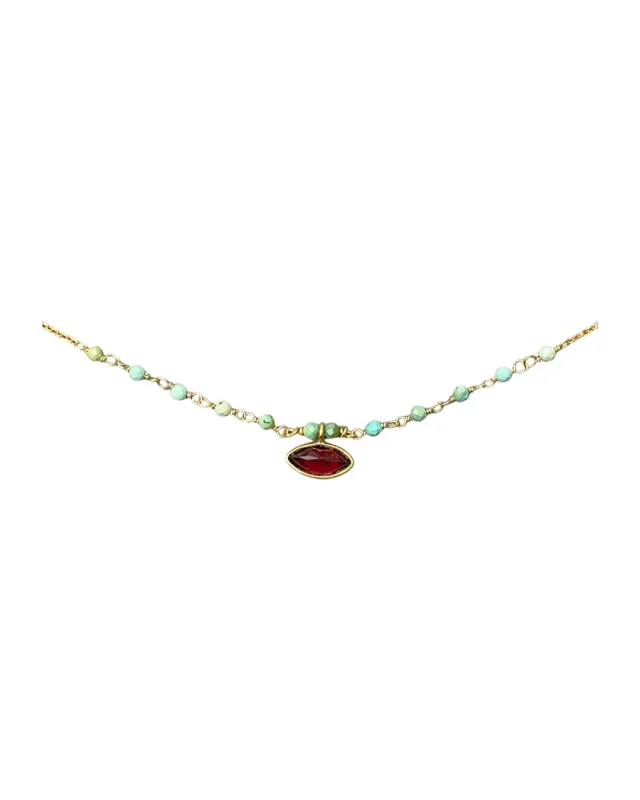 Le Fourbi de Capucine LF117 collier laiton doré grenat turquoise