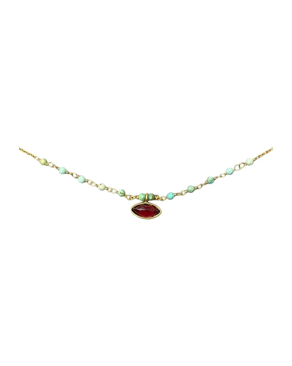 Le Fourbi de Capucine LF117 collier laiton doré grenat turquoise