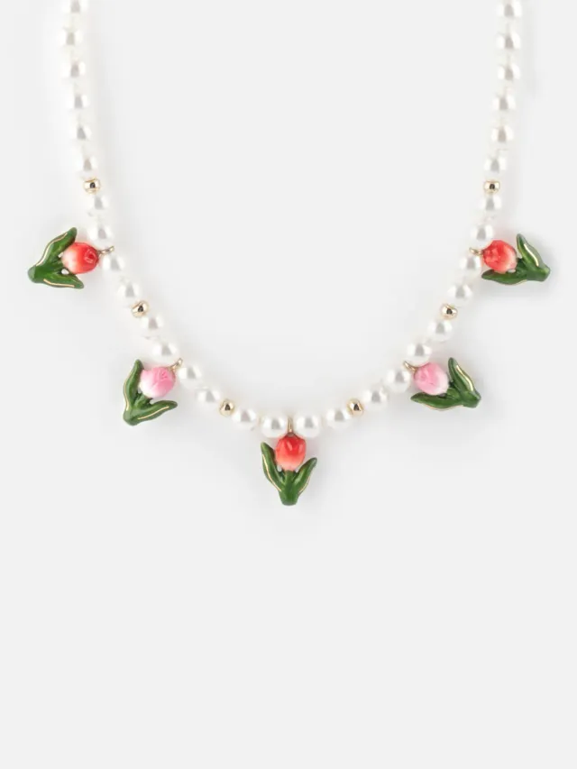 Nach Bijoux tulipes et perles collier porcelaine