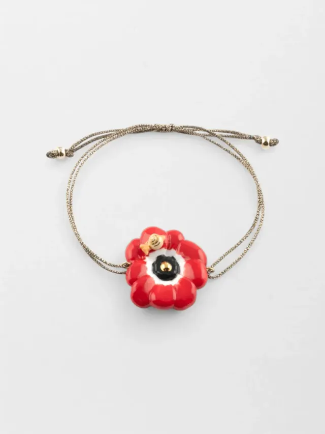 Nach Bijoux Anémone Rouge bracelet cordon irisé fleur porcelaine