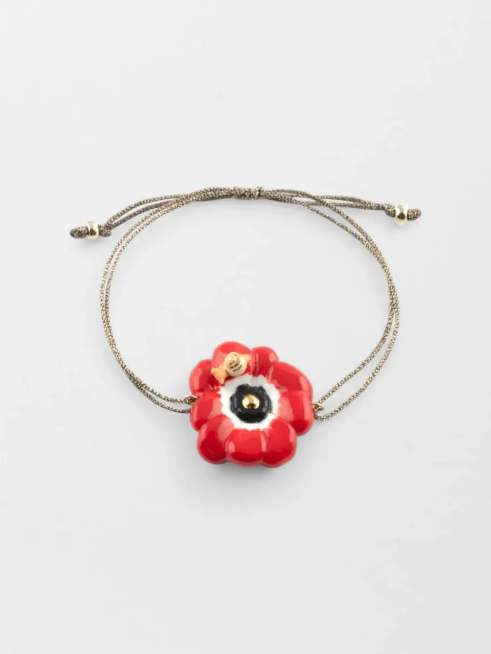 Nach Bijoux Anémone Rouge bracelet cordon irisé fleur porcelaine