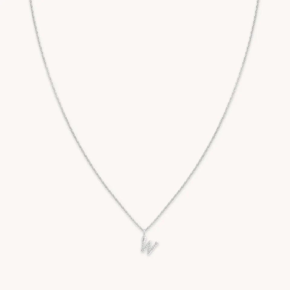 Astrid & Miyu W Initial Pavé collier argent initiale W